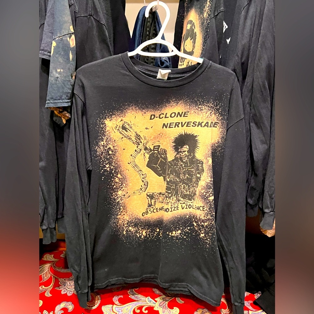 Long sleeve “bleach print” D-Clone shirt size medium crust punk dbeat